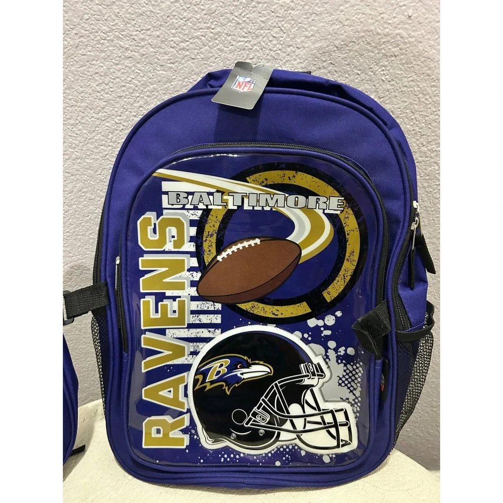 NFL Baltimore Ravens youth Backpack and Insulated Lunch Box Set Purple Gold New